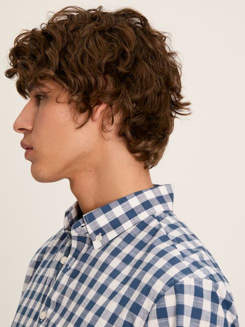 Wilson Blue Gingham Classic Fit Short Sleeve Shirt Joules