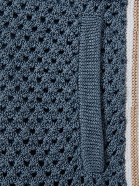 Senior Crochet Contrast Trim Elasticated Shorts in Airforce Blue