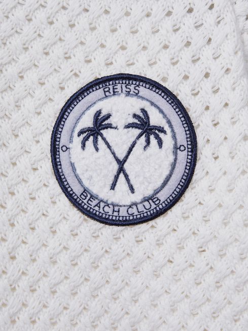 Senior Textured Cotton Half-Zip Polo Shirt in Optic White