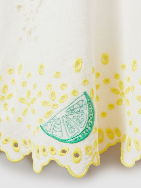Senior Cotton Linen Broderie Dress in Ivory Print
