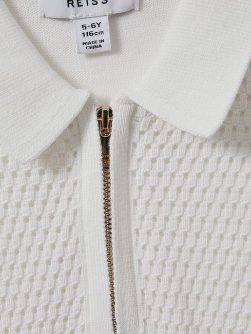 Teen Textured Half-Zip Polo T-Shirt in Optic White