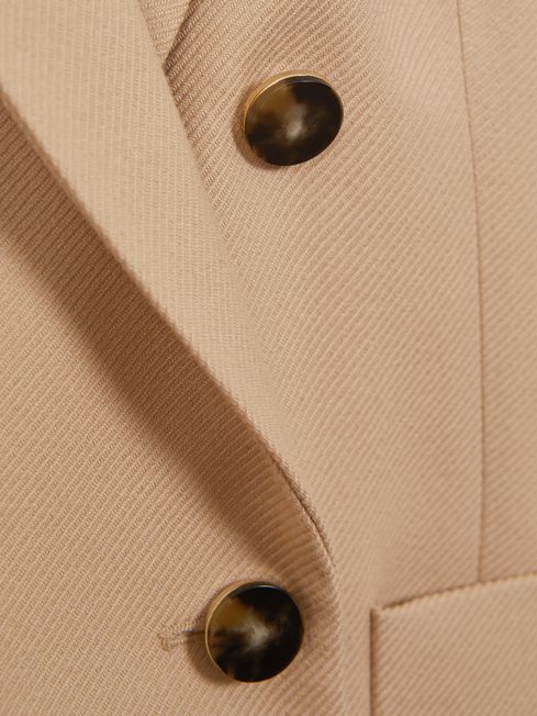 Petite Double Breasted Twill Blazer in Light Camel