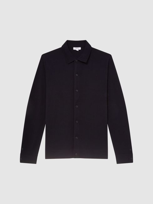 Merino Wool Button Through Cardigan in Navy