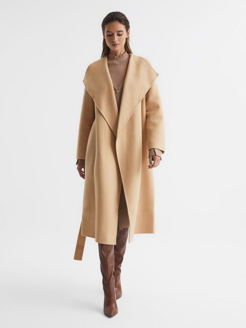 Reiss Buttermilk Valentina Wool Scarf Blindseam Longline Coat