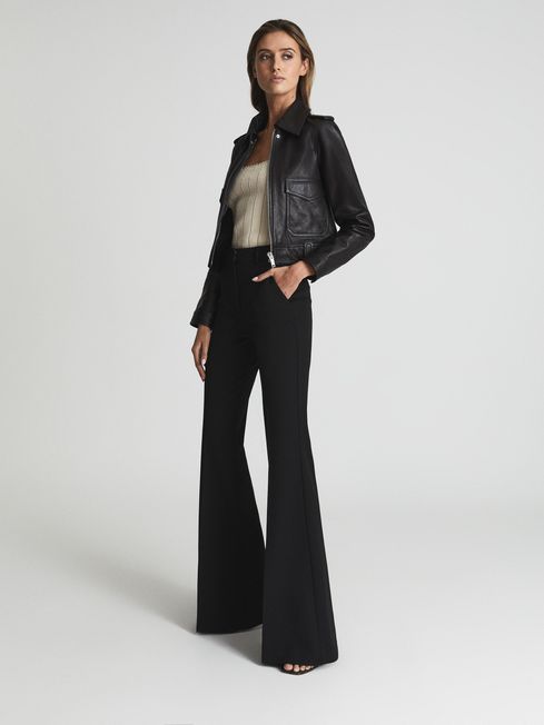 Reiss Black Effie Petite Extreme Flare Trousers