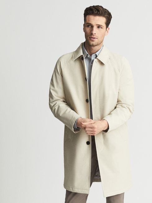 Single Breasted Long Length Coat in Stone