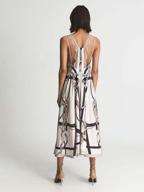 Reiss Pink Sienna Printed Twill Midi Dress