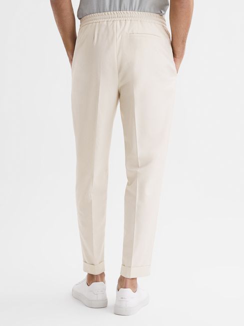 Reiss White Brighton Relaxed Drawstring Trousers with Turn-Ups