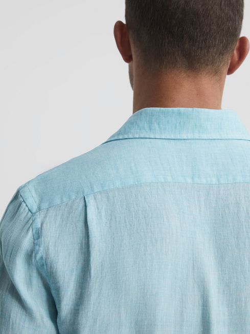 Linen Button-Through Shirt in Aquamarine