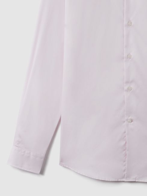 Slim Fit Cotton Sateen Shirt in Pink