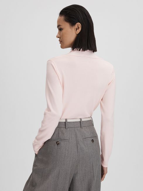 Ruche Half-Funnel Neck Top in Light Pink