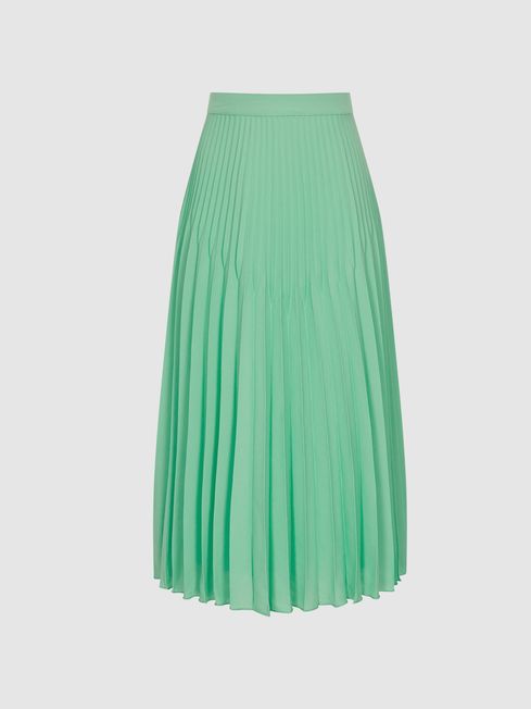 Pleated Midi Skirt in Green