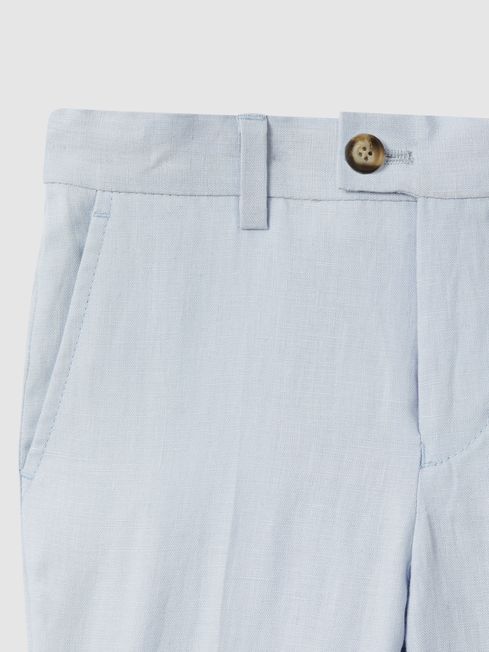 Junior Slim Fit Linen Adjustable Trousers in Soft Blue