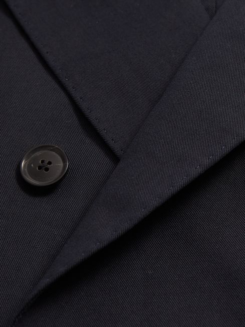 Double Breasted Cotton-Linen Blazer in Navy