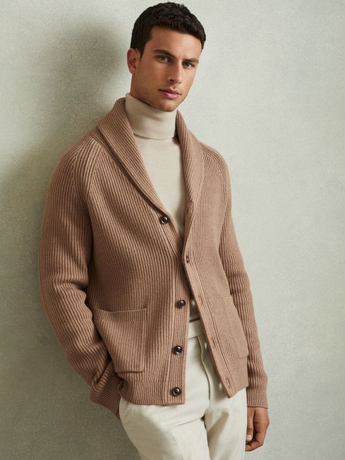 Camel shawl collar cardigan online