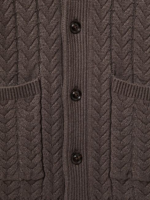 Cabled Shawl-Collar Cardigan with Cotton and Wool in Taupe Melange