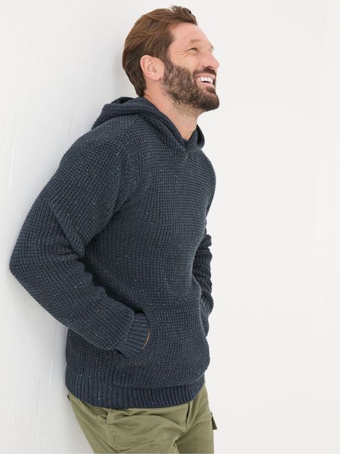 Navy knitted hoodie shop