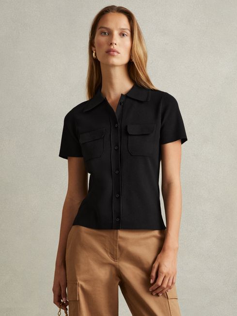 Black knitted polo top