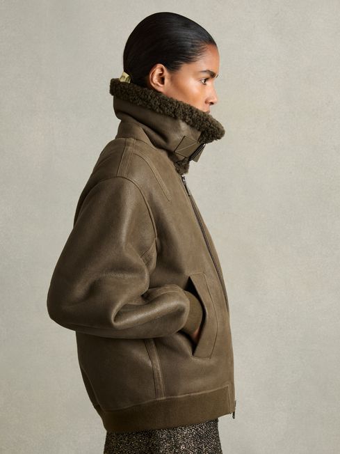 Khaki aviator jacket womens cheap