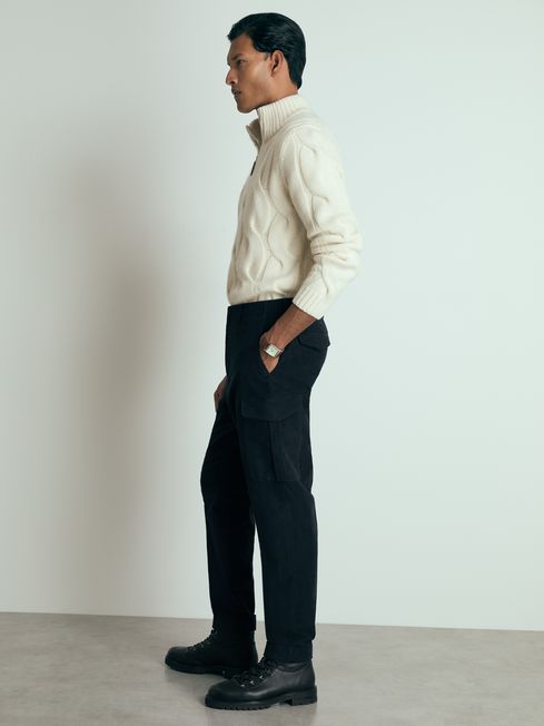 Atelier Cotton Moleskin Cargo Trousers in Navy REISS