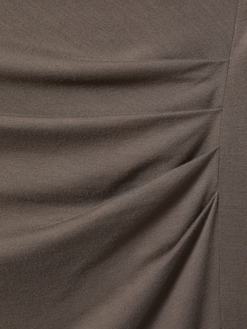 Ruched Jersey Midi Dress in Mocha