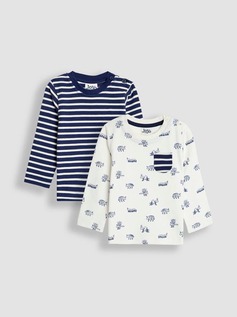 Buy Stone Bug Print Stripe Long Sleeve 2 Pack Tops from the JoJo Maman Bebe UK online shop