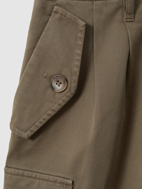 Cotton Blend Tapered Combat Trousers in Khaki