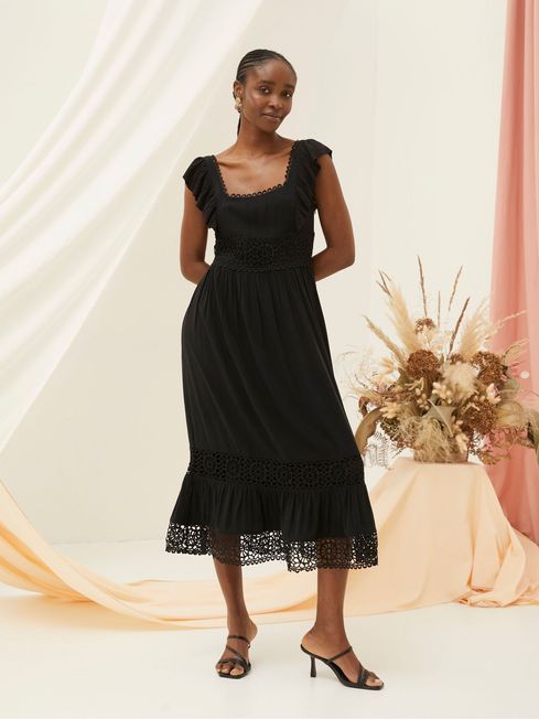 Buy Hibiscus Black Lace Midi Dress from the FatFace online shop
