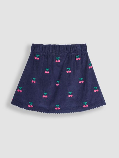 Navy Blue Cherry Embroidered Cord Skirt JoJo Maman Bebe