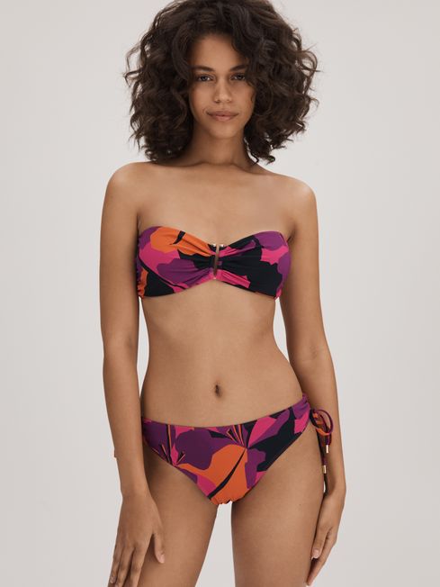 Florere Printed Bandeau Bikini Top in Pink/Orange