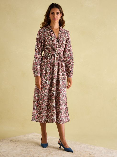 Cara Cream Ditsy Cord Twisted Front Dress Joules