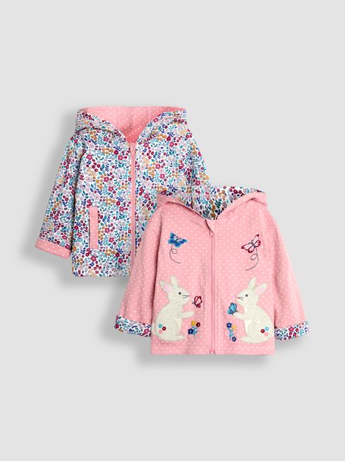 Rose Pink Bunny Applique Reversible Hoodie JoJo Maman Bebe