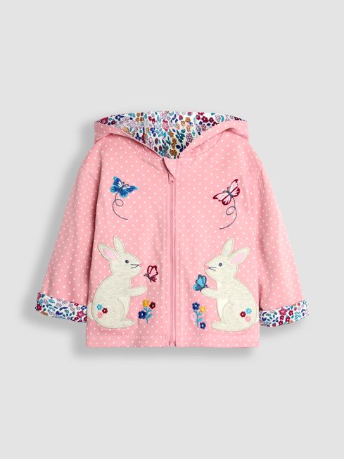 Rose Pink Bunny Applique Reversible Hoodie JoJo Maman Bebe