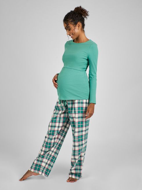Sage Green Check Maternity And Nursing Pyjamas Set JoJo Maman Bebe