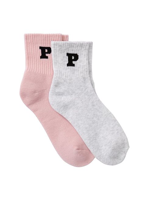 Victoria's Secret PINK Grey & Pink 2 Pack Quarter Socks