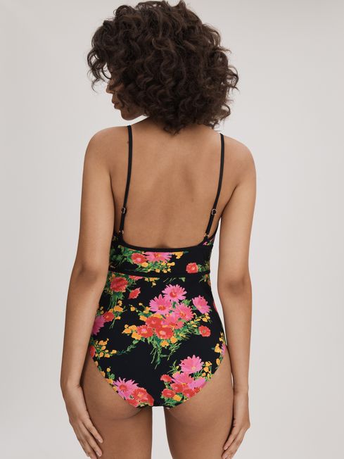 Florere Printed Plunge Neck Swimsuit in Pink/Black