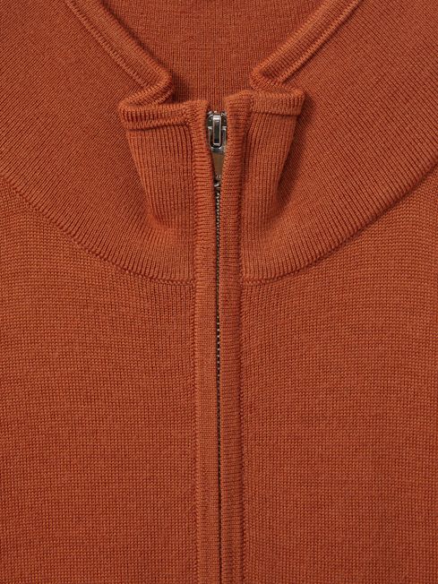 Merino Wool Half-Zip Funnel Neck Jumper in Hot Orange
