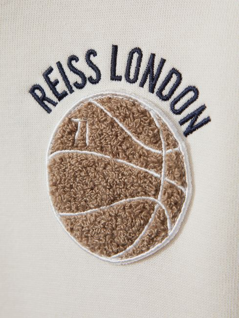 Senior Relaxed Embroidered Basketball Hoodie in Off White