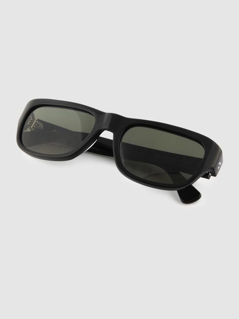 Curry and Paxton Narrow Rectangular Sunglasses in Black