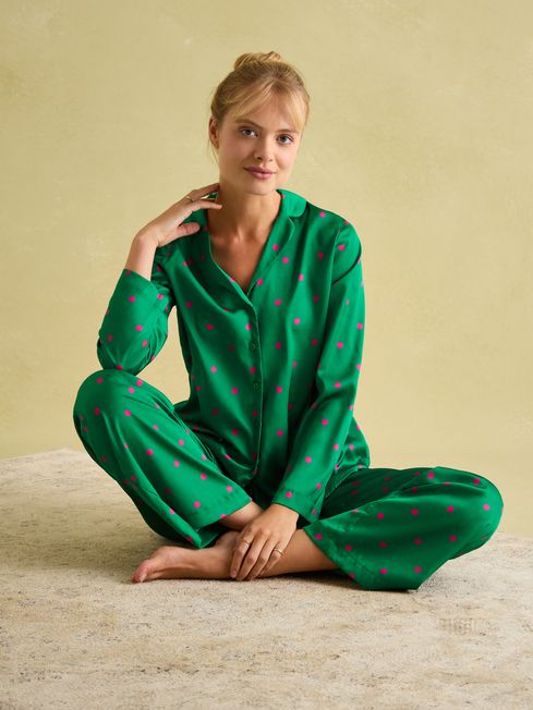 Bonnie Green Satin Pyjama Set Joules