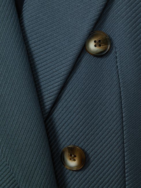 Tailored Wool Blend Double Breasted Twill Blazer in Blue