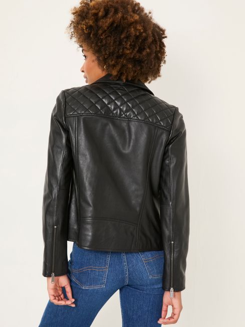 Black leather jacket quilted shop