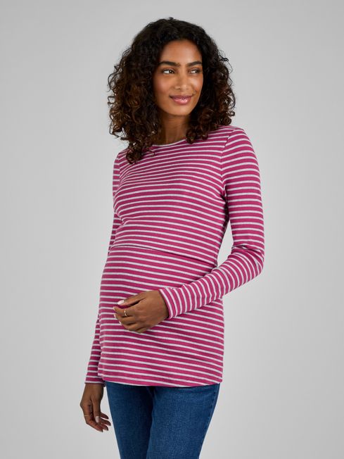 Buy Pink Grey Stripe Ribbed Jersey Maternity Nursing Top from the JoJo Maman Bebe UK online shop