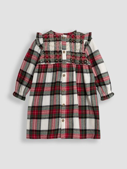 Red Tartan Smocked Dress And Tights Set JoJo Maman Bebe