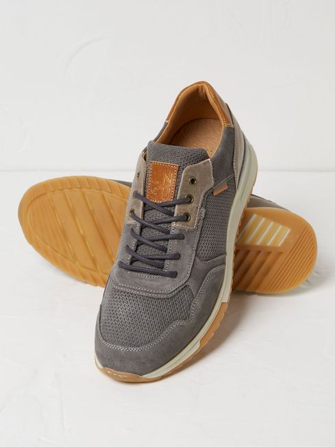 Wells Grey Leather Runner Trainers FatFace