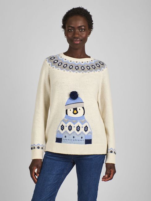 Ecru Christmas Penguin Fair Isle Pattern Jumper JoJo Maman Bebe