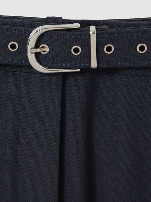 Tapered Belted Trousers in Navy