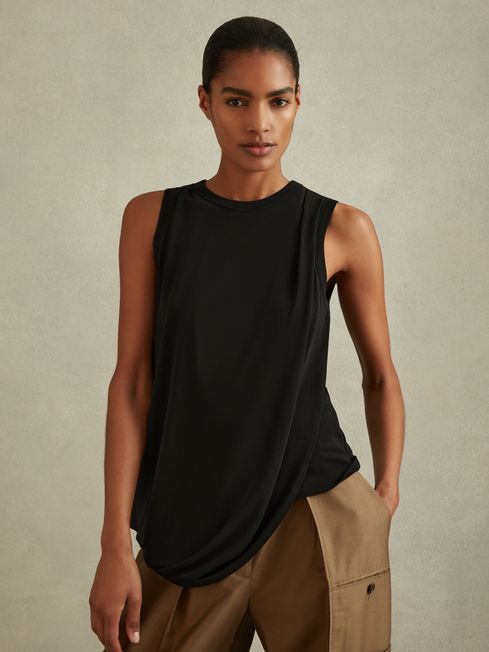 Reiss Black Elva Draped Layered Top