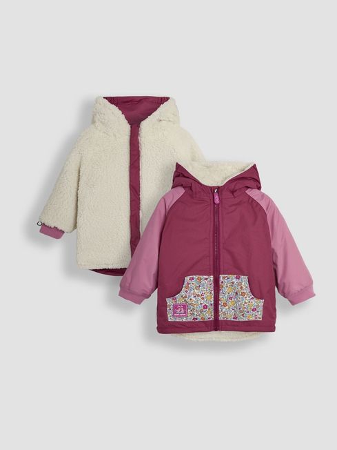 Pink Colour Block Reversible Sherpa Lined Jacket