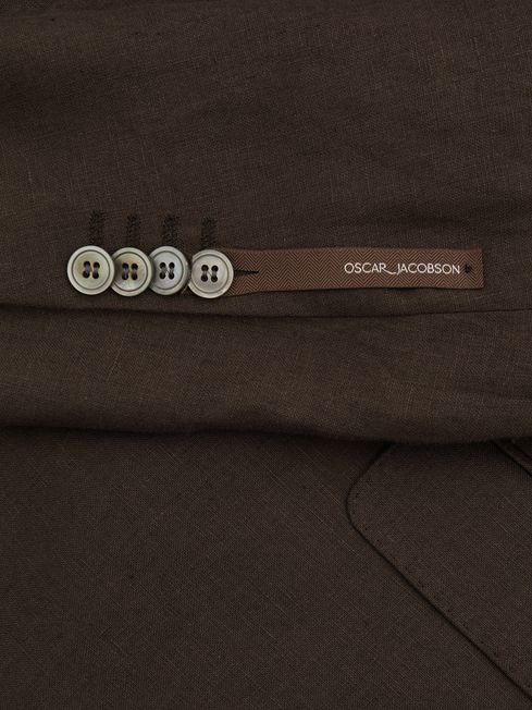 Oscar Jacobson Linen Double Breasted Blazer in Brown